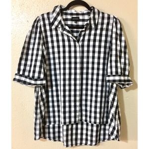 WhoWhat Wear Grid Pattern Short Sleeve Top Size XL